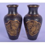 A LOVELY PAIR OF 19TH CENTURY MEIJI PERIOD GOLD AND SILVER INLAID KOMAI VASES decorated with birds a