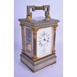 AN ANTIQUE FRENCH REPEATING SILVER BRASS CARRIAGE CLOCK with unusual dial, embellished with black nu