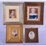 TWO 18TH/19TH CENTURY ENGLISH PAINTED IVORY PORTRAIT MINIATURES together with two Edwardian ivory mi