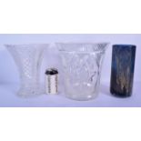 A STYLISH ART GLASS VASE together with two cut glass vases. Largest 24 cm x 20 cm. (3)