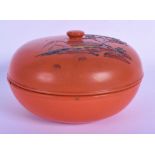 A LOVELY 19TH CENTURY JAPANESE RED LACQUER HAGI TYPE BOWL AND COVER by Ryukyu Suetsugu, decorated wi