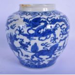 A 16TH CENTURY CHINESE MING DYNASTY BLUE AND WHITE JAR Wanli Mark and Period, painted with buddhisti