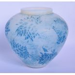 A VERY RARE R LALIQUE NO 941 ESTERAL IRIDESCENT BLUE GLASS VASE C1923 decorated all over with leaf t