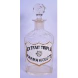 A RARE ENAMELLED EXTRAIT TRIPLE PARMA VIOLETS ADVERTISING GLASS BOTTLE. 25 cm high.