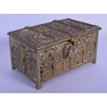 AN ANTIQUE GERMAN BRONZE MEDIEVAL STYLE CASKET decorated with figures in various pursuits. 15 cm x 9