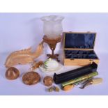AN EDWARDIAN MAHOGANY NOVELTY SEWING JEWELLERY BOX together with wood ware etc. (qty)