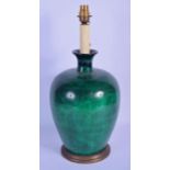 A VINTAGE EUROPEAN IMITATION MALACHITE LACQUERED VASE converted to a lamp. 46 cm high overall.