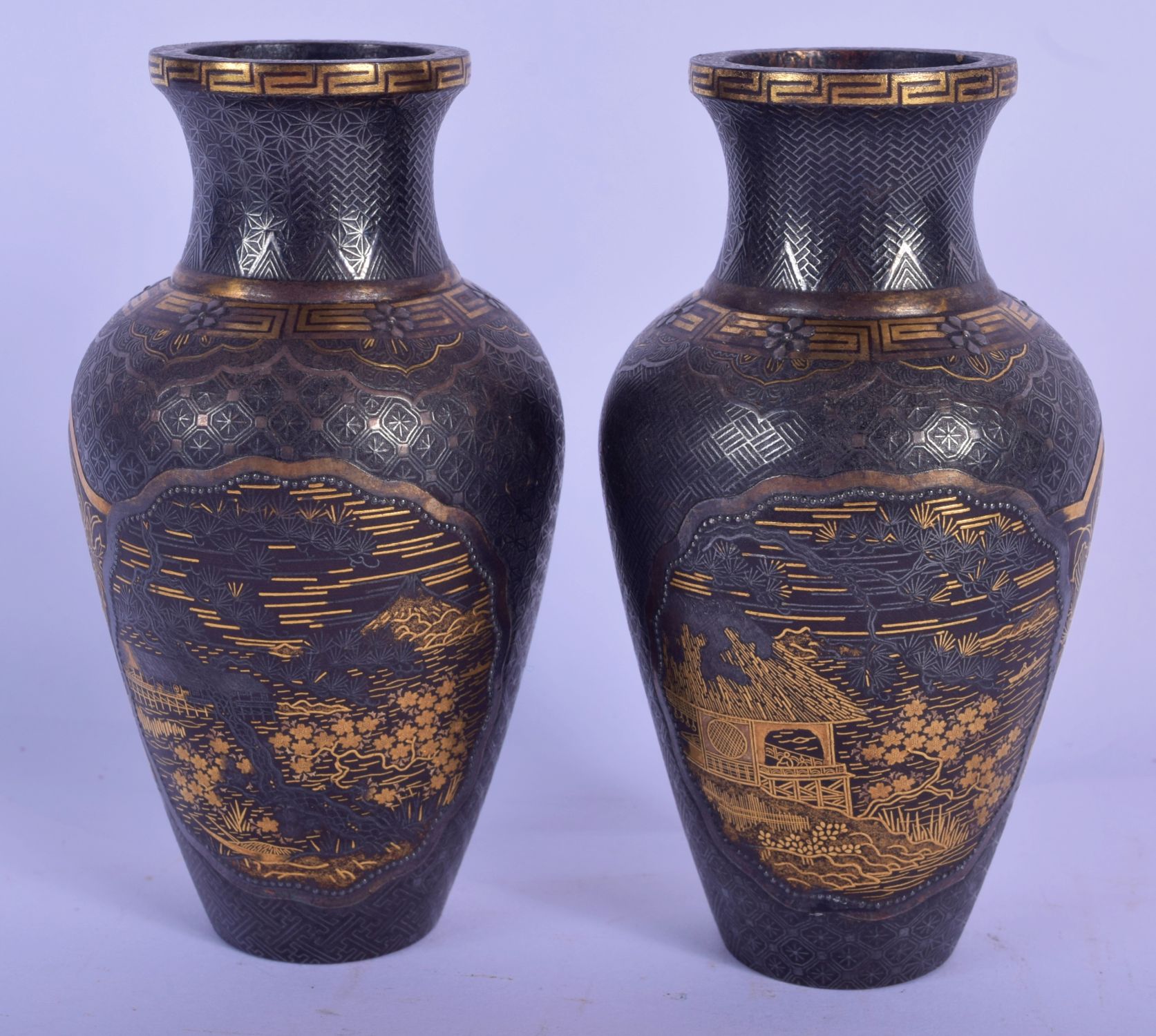 A LOVELY PAIR OF 19TH CENTURY MEIJI PERIOD GOLD AND SILVER INLAID KOMAI VASES decorated with birds a - Image 2 of 6