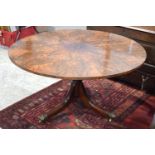 AN ANTIQUE MAHOGANY TILT TOP TABLE with a veneered well figured top. 69 x 123 cm .
