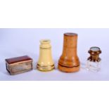 A REGENCY GOLD MOUNTED IVORY MONOCULAR together with a gilt metal agate box & a scent bottle. Larges