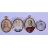 TWO 18TH/19TH CENTURY ENGLISH PAINTED IVORY PORTRAIT MINIATURES together with two Edwardian ivory mi