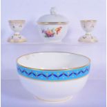 A PAIR OF ROYAL COPENHAGEN FLORA DANICA PORCELAIN EGG CUPS together with a Minton style Dresser bowl