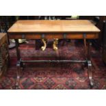 A REGENCY SOFA TABLE with faux drawers and arched legs. 71 x 96 x 59 cm.