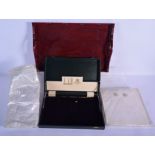 A VINTAGE DUNHILL DISPLAY CASE together with a Chinese tray and lace. (qty)