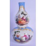 A 19TH CENTURY MEISSEN PORCELAIN DOUBLE GOURD VASE painted with lovers within landscapes. 9 cm high.