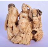 A FINE 19TH CENTURY JAPANESE MEIJI PERIOD CARVED IVORY OKIMONO modelled as various figures, includin