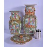 A LARGE 19TH CENTURY CHINESE CANTON FAMILLE ROSE VASE together with another similar & a tureen with