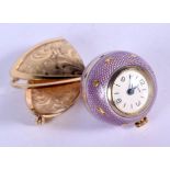 A FINE EDWARDIAN SILVER GILT AND ENAMEL WATCH FORM FOB WATCH with gold decoration. 20 grams. 5 cm x