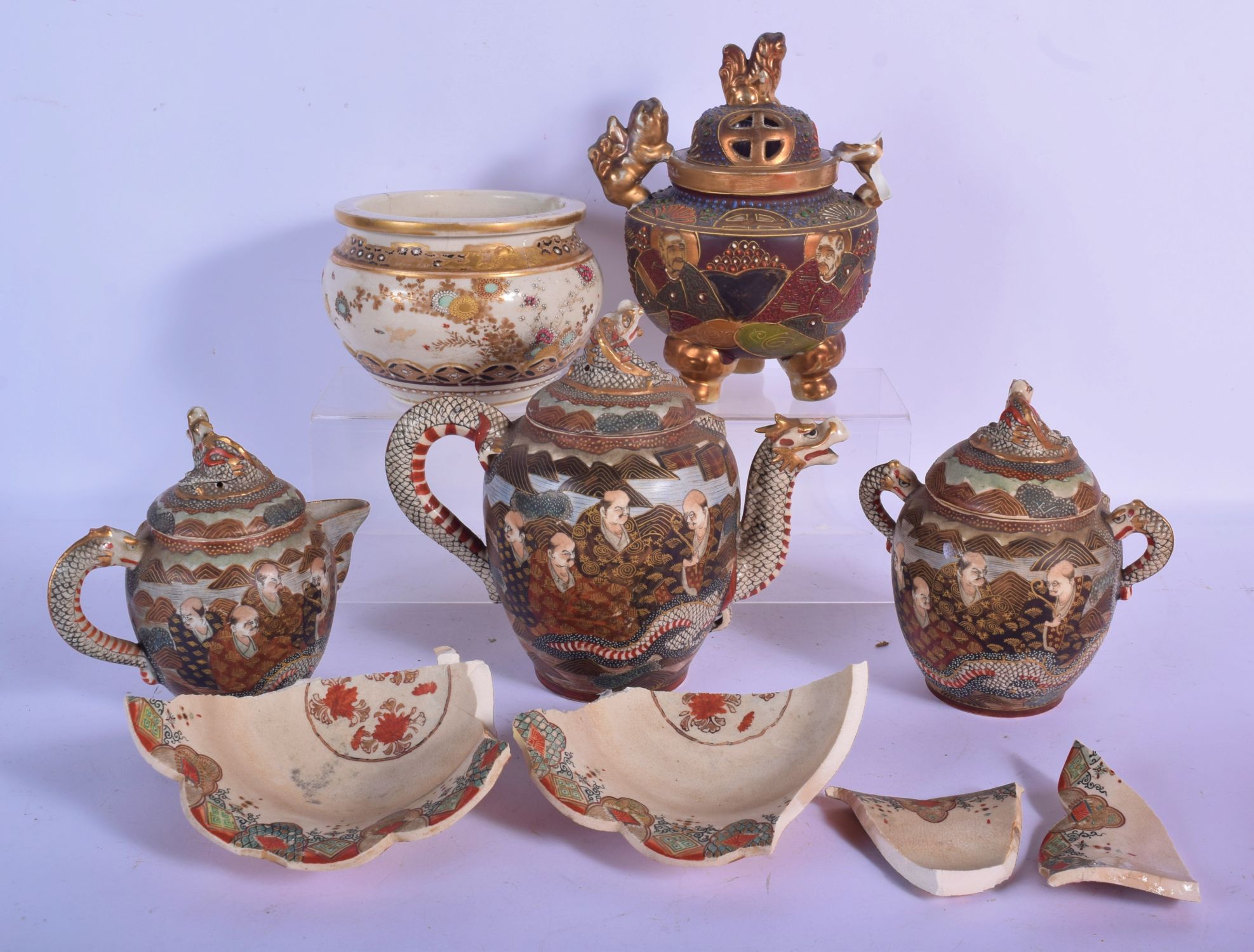 TWO 19TH CENTURY JAPANESE MEIJI PERIOD SATSUMA WARES together with a teaset etc. (6)