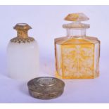 A BOHEMIAN SCENT BOTTLE together with an opaline bottle & a box. Largest 15 cm high. (3)