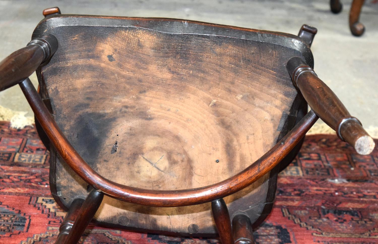 AN 18TH CENTURY DRAUGHT-BACK OAK COUNTRY CHAIR beautifully decorated with three draught counters car - Image 3 of 3