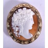 A FINE ANTIQUE YELLOW METAL MOUNTED CAMEO BROOCH depicting a pretty female. 26 grams. 6.5 cm x 5.5 c