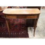 A GEORGE III STRIPED BACK MAHOGANY D-SHAPED TABLE. 80 x 97 x 44 cm.