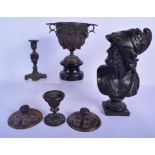 A COLLECTION OF ANTIQUE GRAND TOUR SCULPTURES including a bust. Largest 28 cm x 14 cm. (qty)