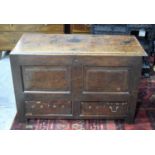 AN 18TH CENTURY OAK COFFER, with two drawers. 70 x 109 x 48 cm.