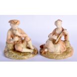 Royal Worcester blush ivory rare pair of figures of a boy and girl playing instruments shape 547 dat