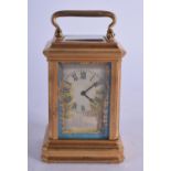 A CONTEMPORARY SEVRES STYLE MINIATURE CARRIAGE CLOCK. 323 grams. 7.5 cm high inc handle.
