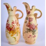 Royal Worcester ewer painted with flowers on a blush ivory ground, shape 1065 date code for 1895 and