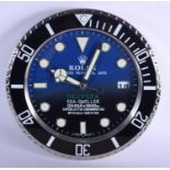 A ROLEX SHOP DISPLAY ADVERTISING WALL CLOCK. 33 cm diameter.