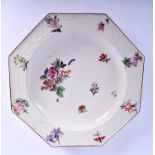 A RARE 18TH CENTURY CHELSEA RED ANCHOR PERIOD OCTAGONAL PORCELAIN PLATE painted with moths, flowers