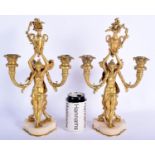 A FINE PAIR OF 19TH CENTURY FRENCH ORMOLU TWIN HANDLED CANDLESTICKS wonderfully modelled as semi cla