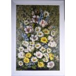 Elizabeth Cameron (20th Century) Oil on board, Flowers. Image 119 cm x 78 cm.