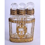 A NEO CLASSICAL GILT OVERLAID TRIPLE SCENT BOTTLE. 8 cm x 4.5 cm.