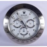 A ROLEX SHOP DISPLAY ADVERTISING WALL CLOCK. 33 cm diameter.