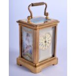 A CONTEMPORARY MINIATURE SILVERED BRASS CARRIAGE CLOCK. 6.5 cm high inc handle.