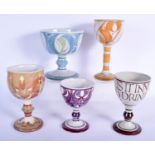 AN ALDERMASTON POTTERY FLOWER GOBLET by Alan Caiger-Smith, together with owl pattern wine goblet (19