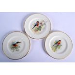 Royal Worcester set of three plates painted with titled birds: Bull Finch 1938, Chaffinch 1930, & Ki