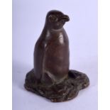 A BRONZE OKIMONO IN THE FORM OF A PENGUIN. 4.6cm x 3.1cm, weight 122.9g