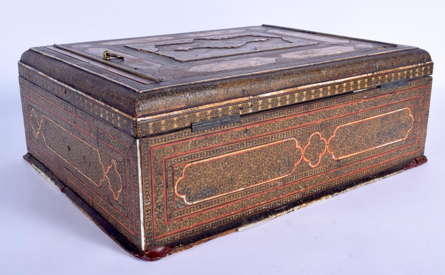 A RARE LARGE 18TH/19TH CENTURY MIDDLE EASTERN ISLAMIC MICRO MOSAIC BOX painted with Kufic script, fo - Image 2 of 8
