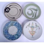 FOUR DIFFERENT ALDERMASTON POTTERY DINNER PLATES by Alan Caiger-Smith, including a late 1960s stand