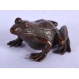 A BRONZE OKIMONO IN THE FORM OF A TOAD. 4cm x 3.8cm, weight 57.6g