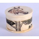 A CONTINENTAL BONE HORSE BOX. 30 grams. 4 cm diameter.