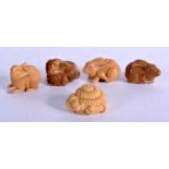 FIVE BONE NETSUKES. Largest 2.3cm x 3.5cm, total weight 58g (5)