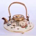 A LATE 19TH CENTURY JAPANESE MEIJI PERIOD SATSUMA TEAPOT AND COVER painted with butterflies. 9 cm wi