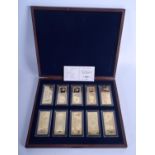 A SET OF TEN GOLD PLATED BANK NOTES. 40 grams. Each 7 cm x 3 cm. (10)