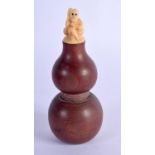 A JAPANESE BOXWOOD AND BONE MONKEY GOURD BOTTLE. 66 grams. 11 cm x 4 cm.